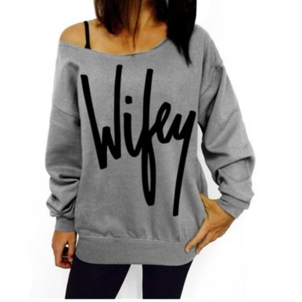 "Wifey" Graphic Off-the-Shoulder Sweatshirt - Picture 2 of 6
